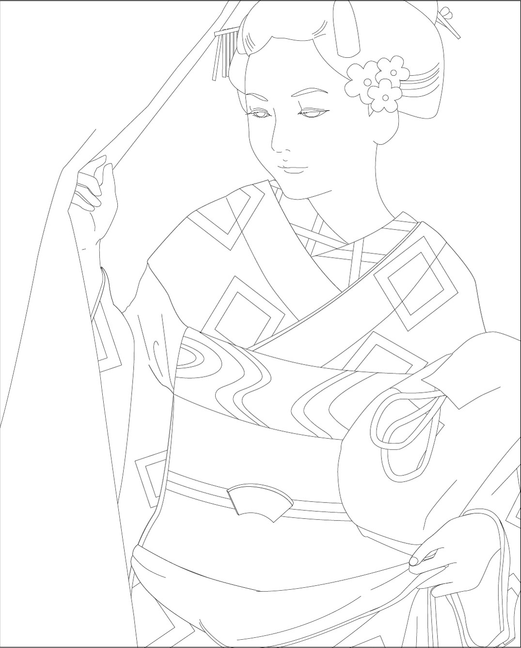 高齢者レク素材 舞妓｜定番塗り絵｜介護レク広場～レク素材やレクネタ
