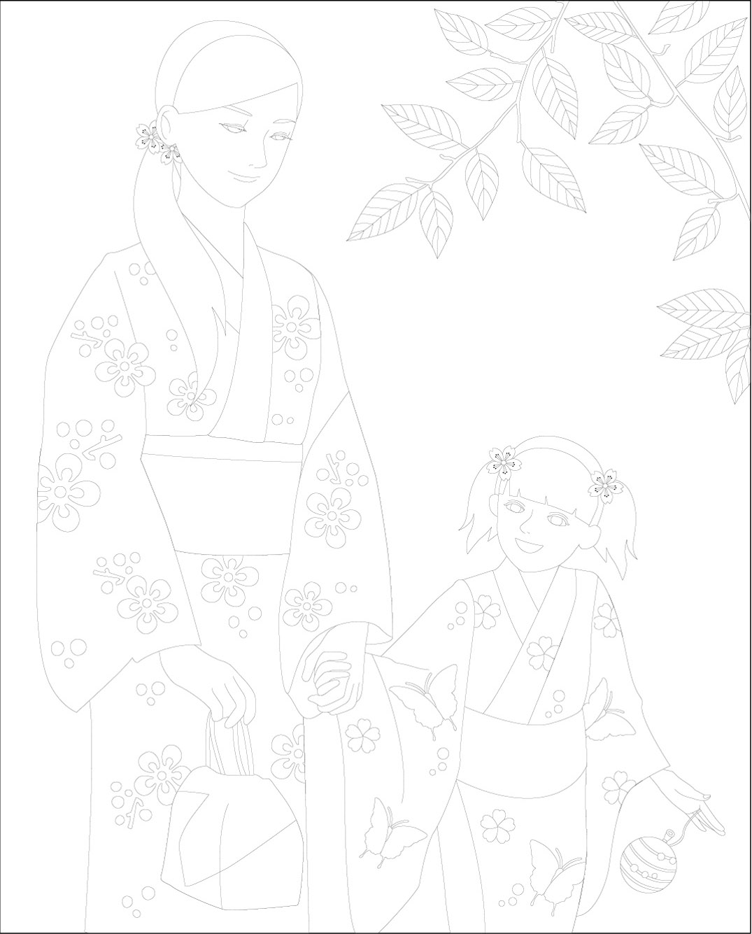 高齢者レク素材 浴衣｜定番塗り絵｜介護レク広場～レク素材やレクネタ