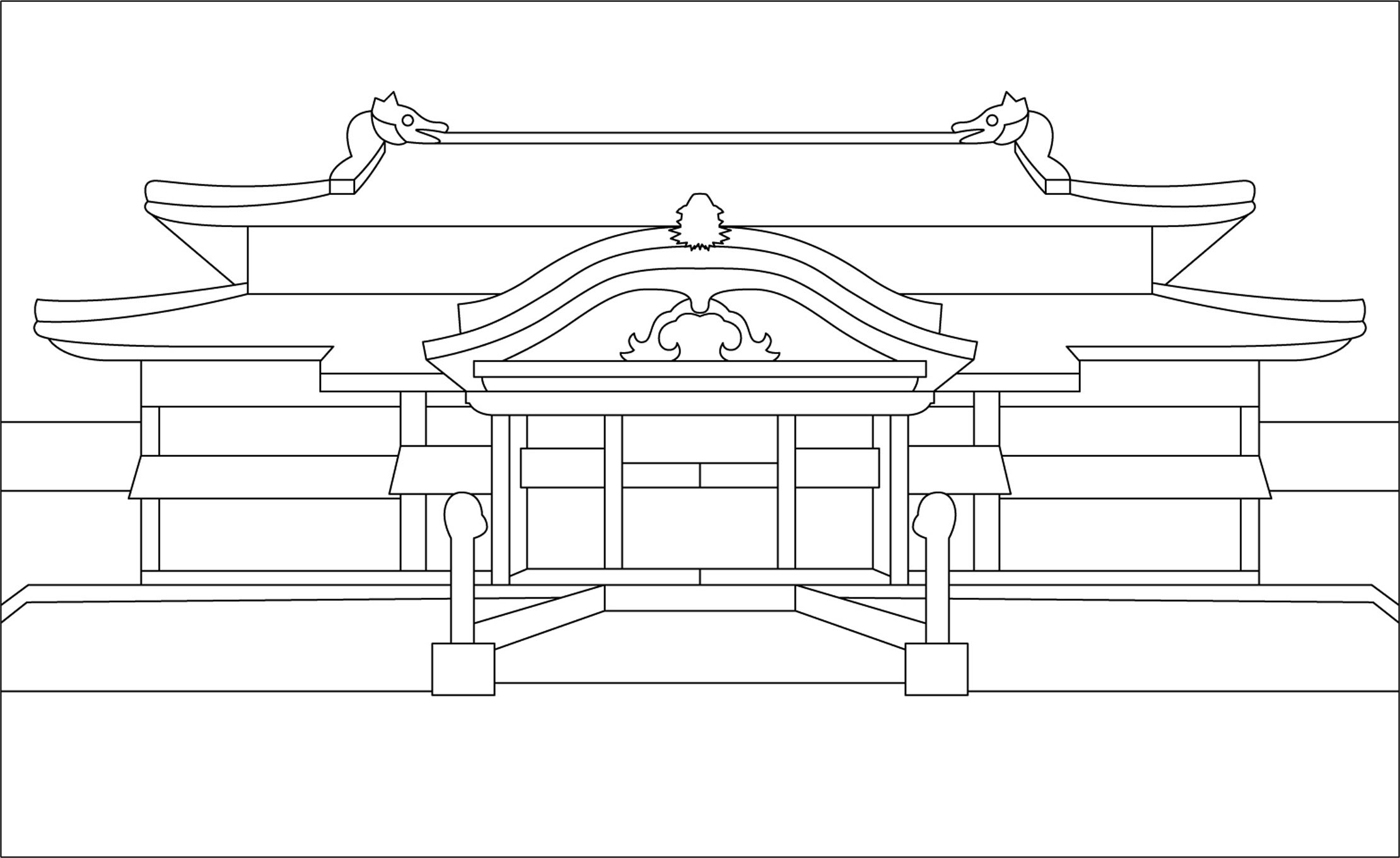 高齢者レク素材 沖縄県/首里城｜定番塗り絵｜介護レク広場～レク素材や