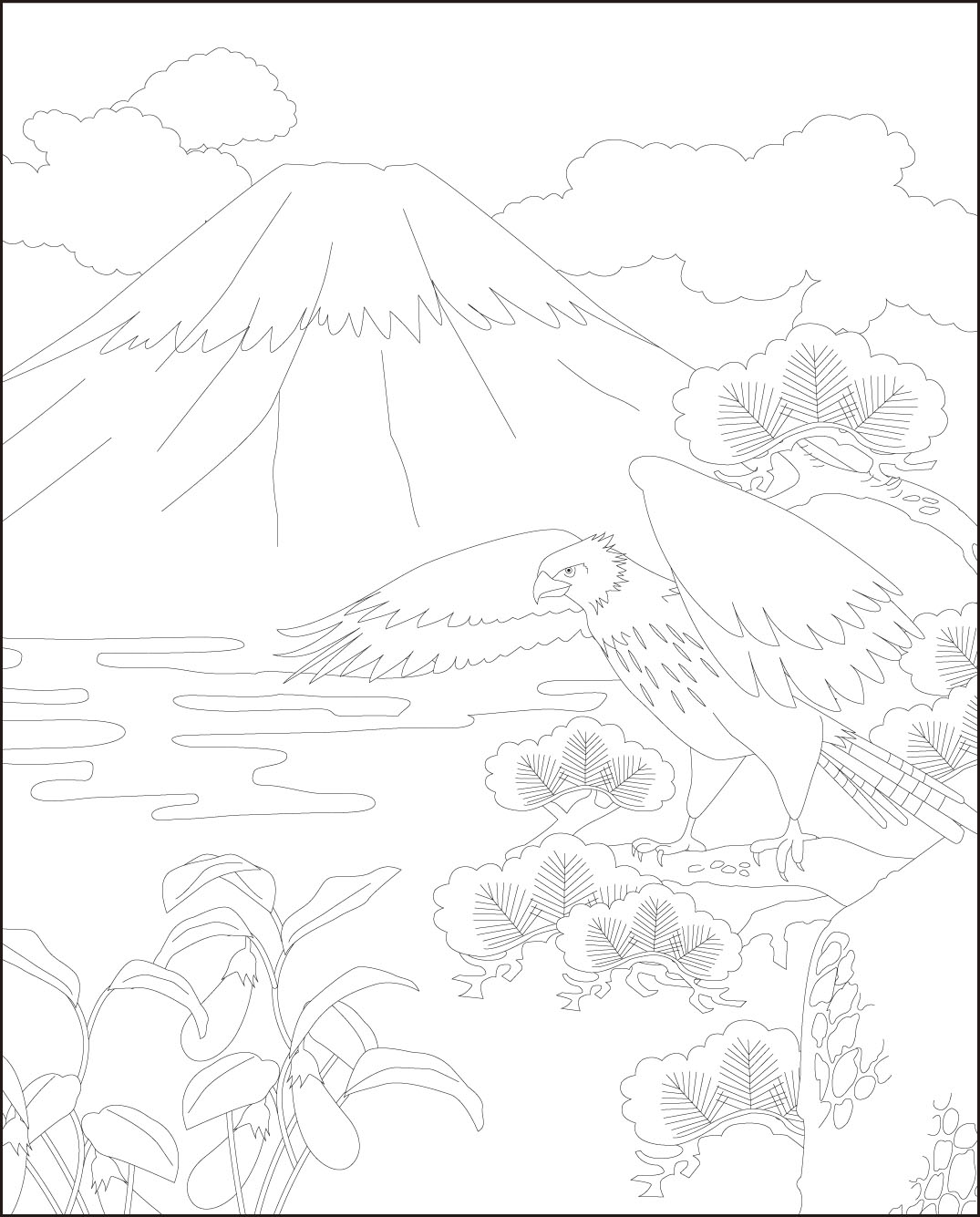 高齢者レク素材 一富士二鷹三茄子｜定番塗り絵｜介護レク広場～レク