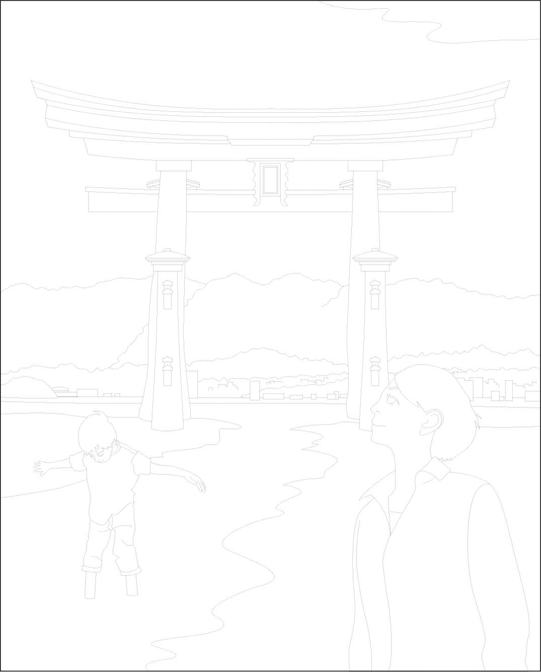 高齢者レク素材 広島県/安芸の宮島｜定番塗り絵｜介護レク広場～レク
