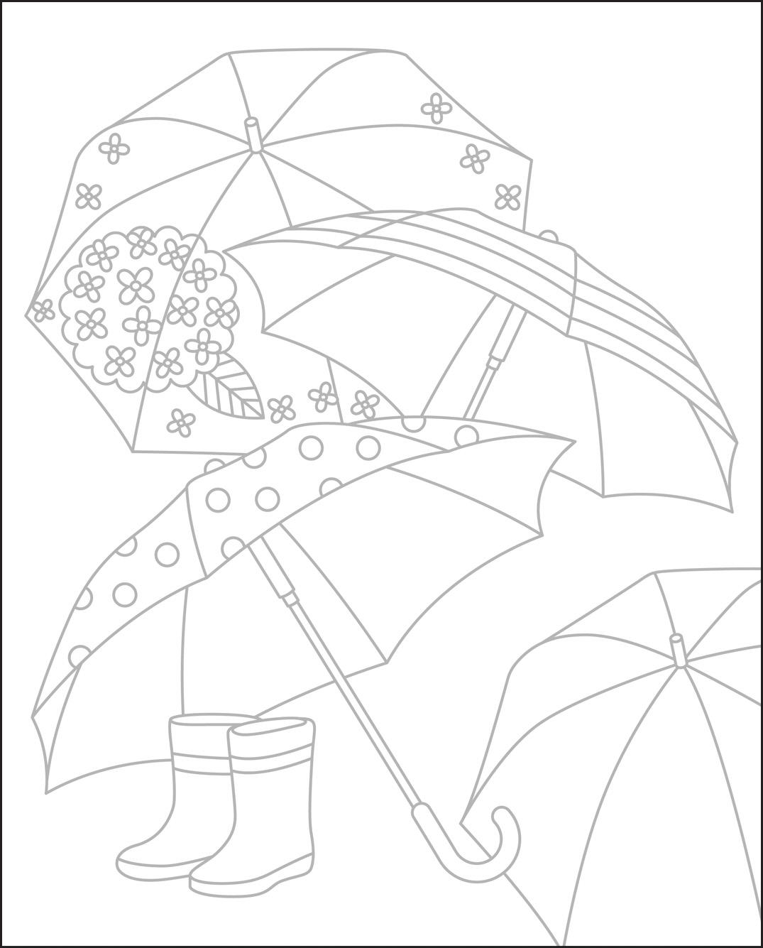 高齢者レク素材 傘・長靴/なぞり絵｜定番塗り絵｜介護レク広場～レク