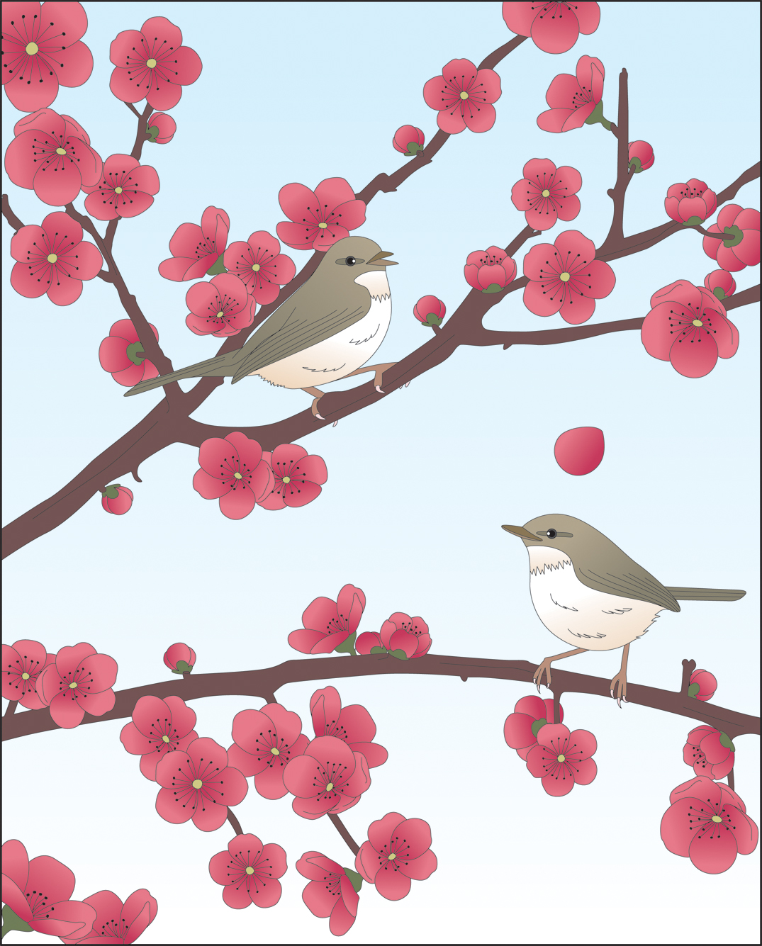 高齢者レク素材 ウグイスと梅｜定番塗り絵｜介護レク広場～レク素材や
