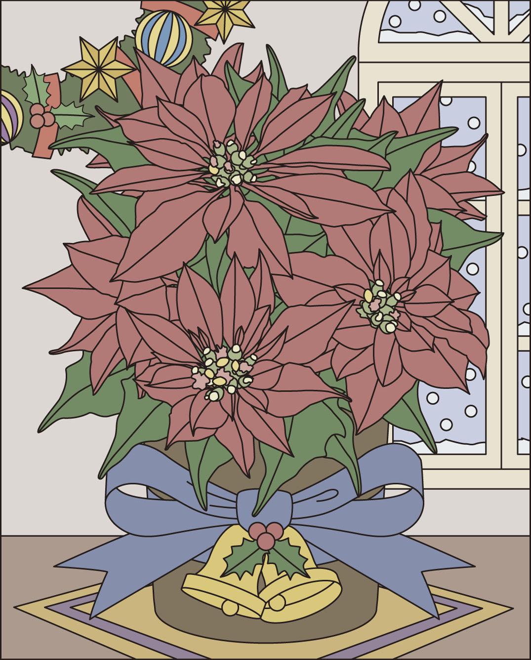 高齢者レク素材 ポインセチア(花)｜定番塗り絵｜介護レク広場