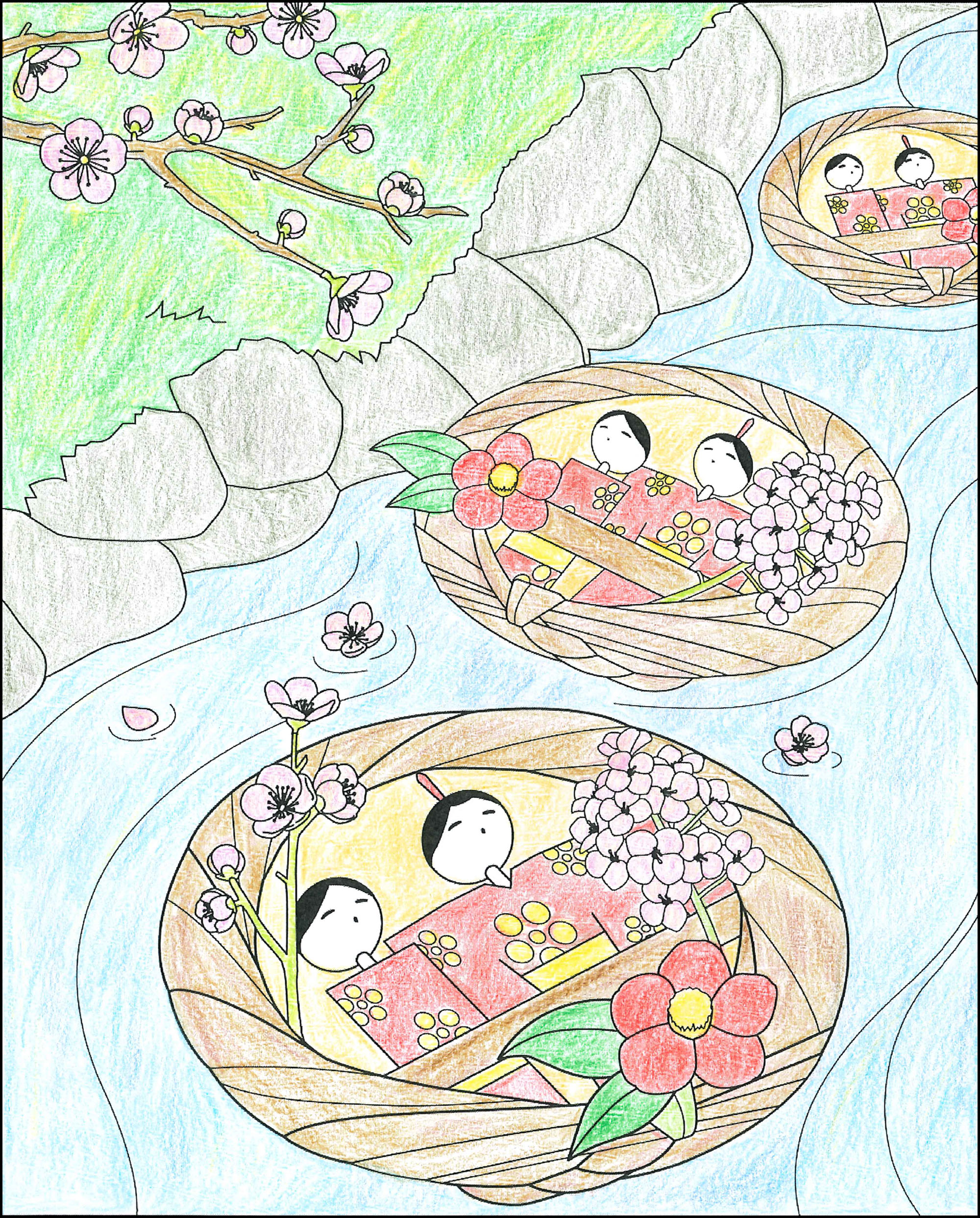 高齢者レク素材 流し雛｜定番塗り絵｜介護レク広場～レク素材や